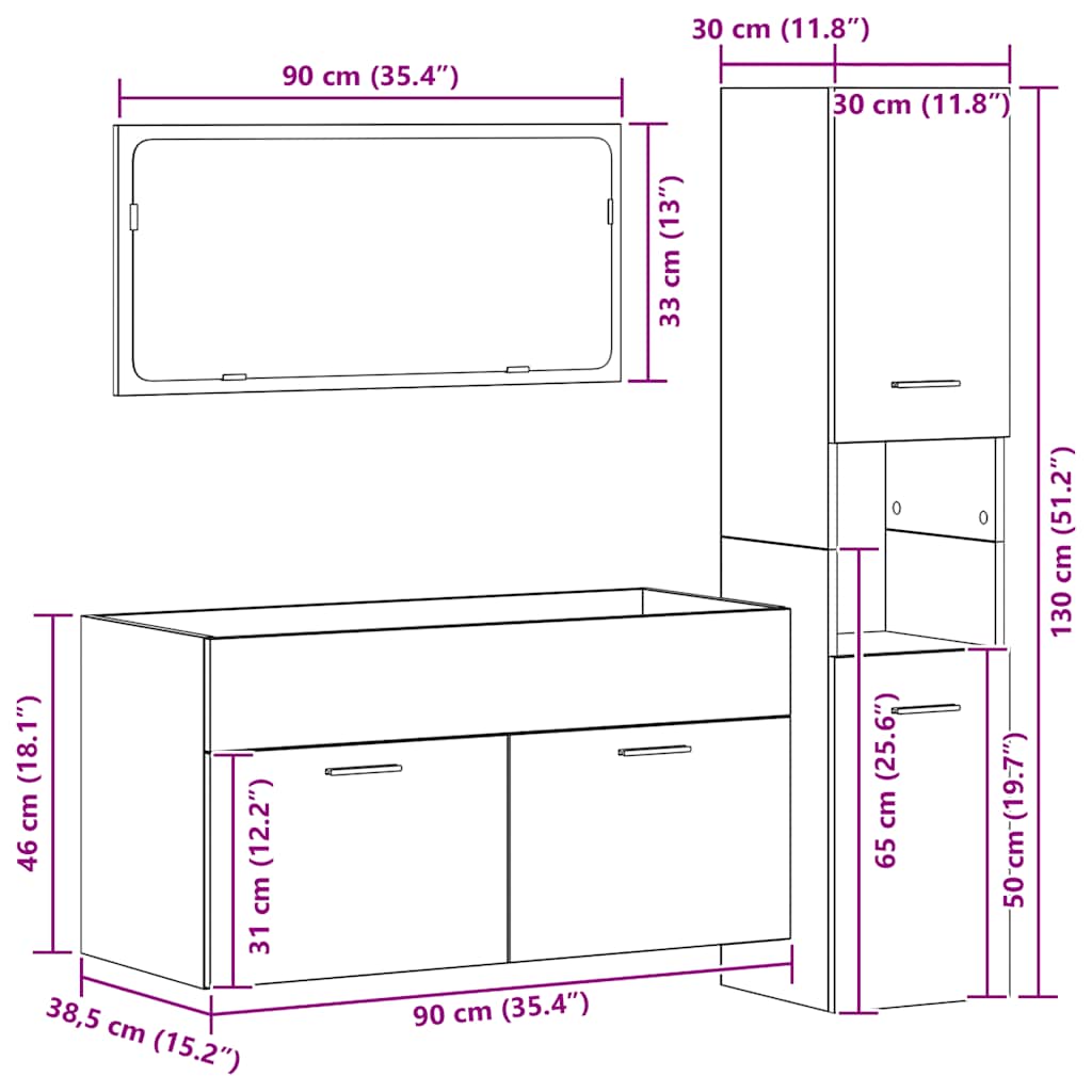vidaXL Ensemble de meubles de salle de bain 3 pcs Chêne artisan HPL