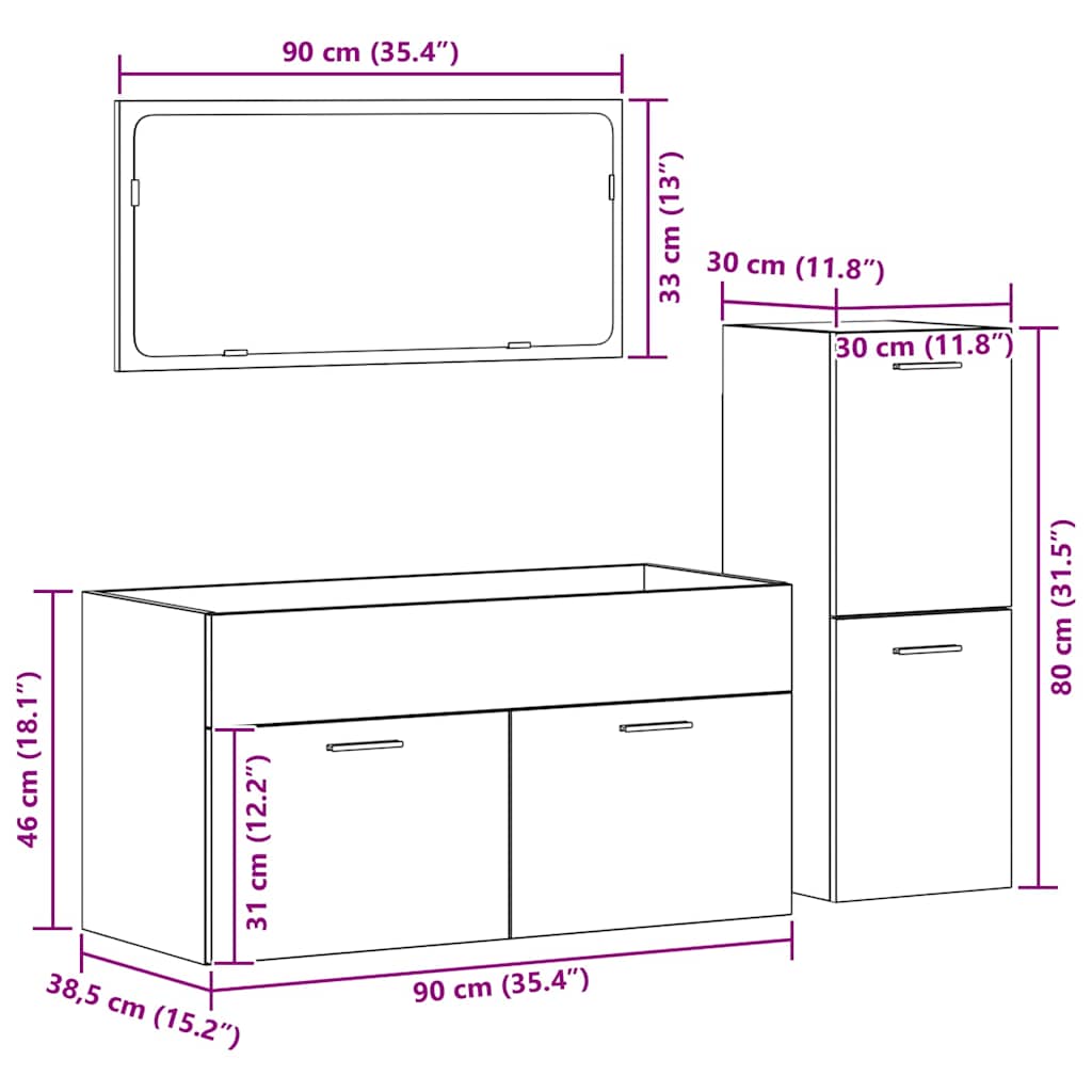 vidaXL 3-tlg. Badmöbel-Set Artisan-Eiche Holzwerkstoff