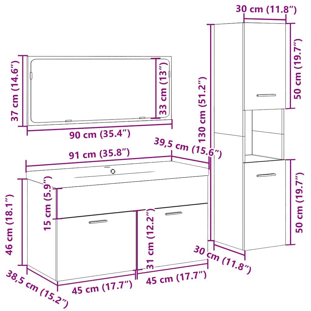 vidaXL 4-tlg. Badmöbel-Set Altholz-Optik Holzwerkstoff