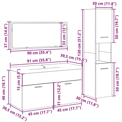 vidaXL 4-tlg. Badmöbel-Set Artisan-Eiche Holzwerkstoff