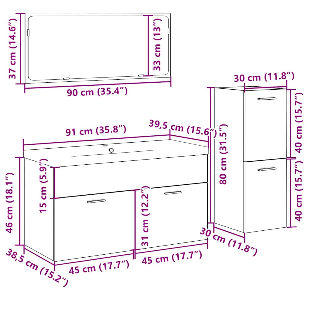 vidaXL 4-tlg. Badmöbel-Set Artisan-Eiche Holzwerkstoff