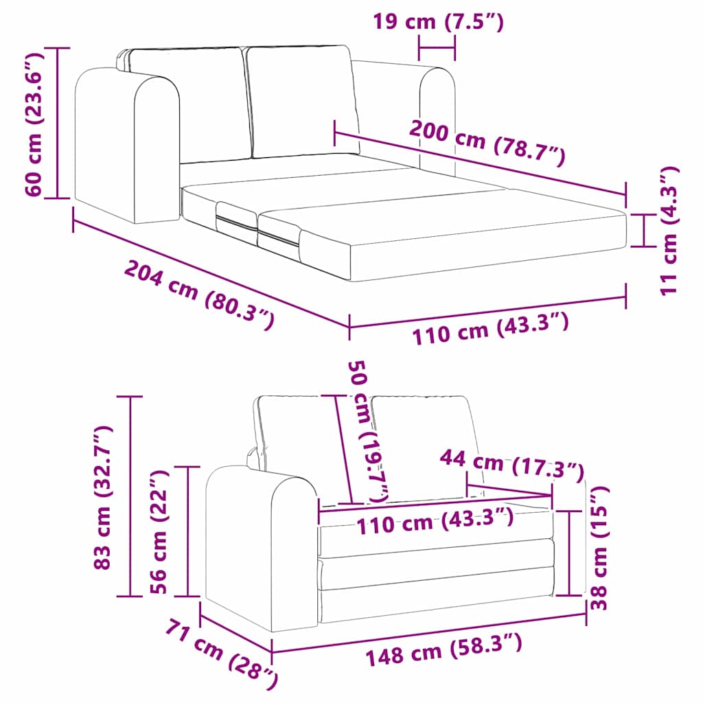 vidaXL Schlafsofa 60cm Hellgrau Samt