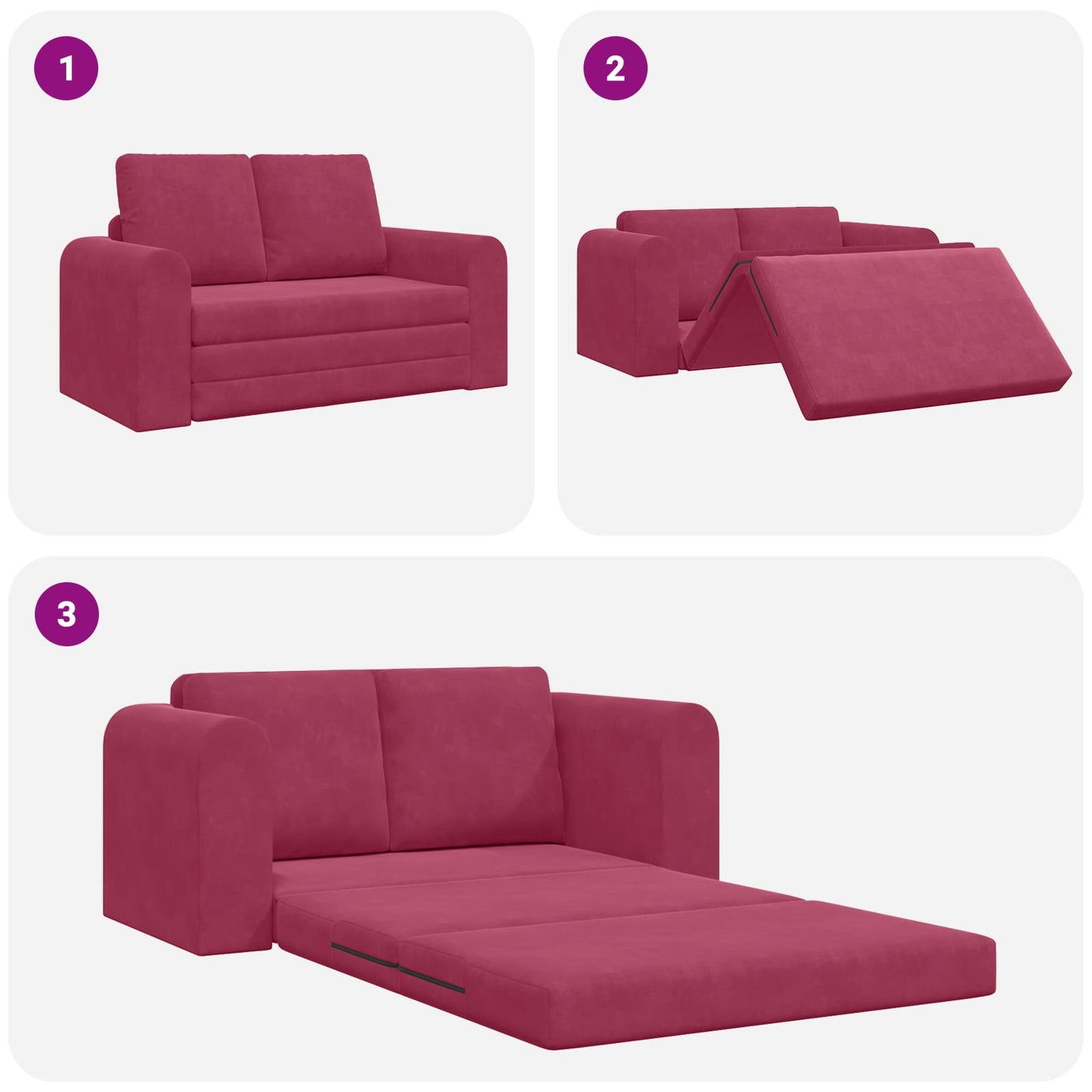 vidaXL Canapé convertible 60 cm velours rouge vin