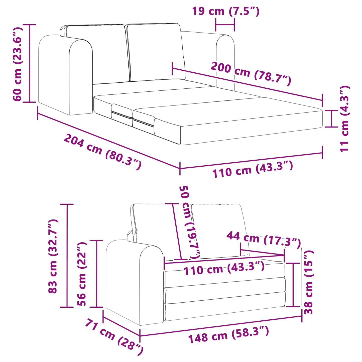 vidaXL Schlafsofa 60cm Gelb Samt