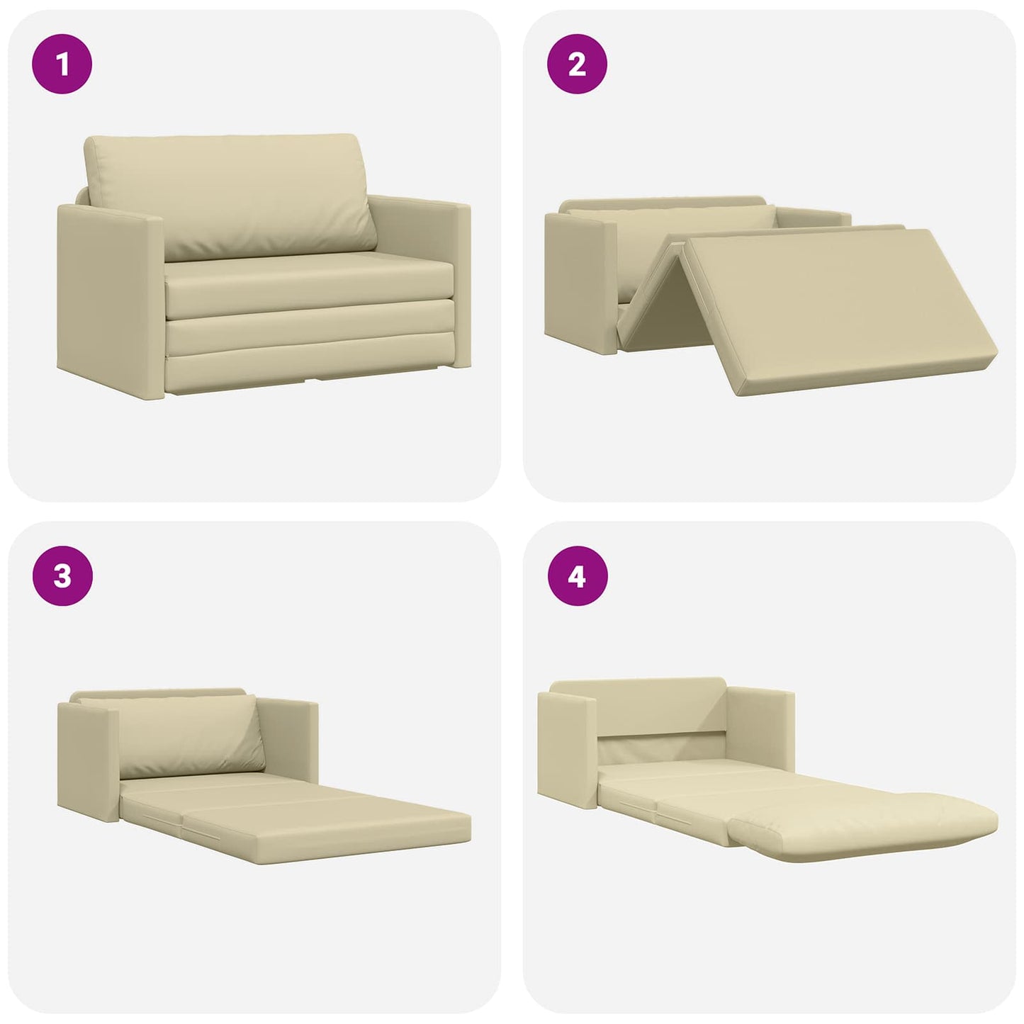 vidaXL Schlafsofa 110cm Creme Kunstleder