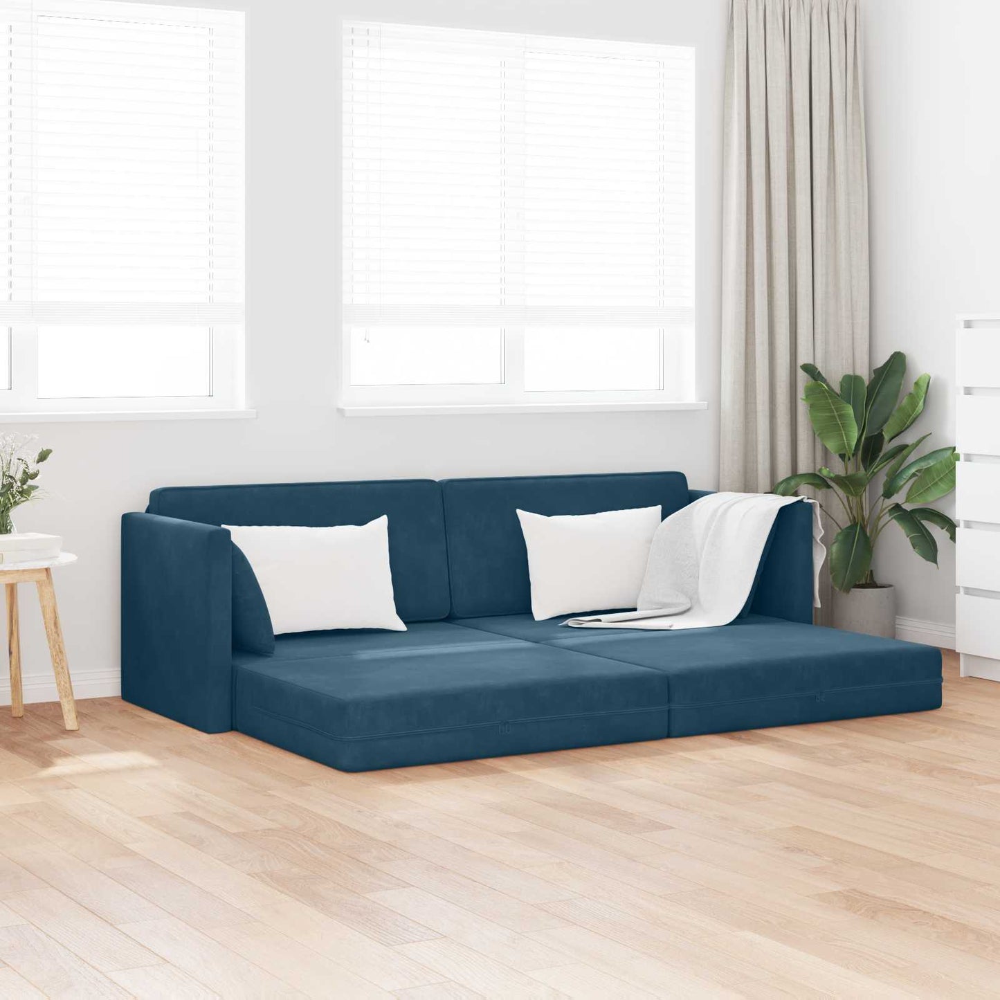 Boden-Sofa-Bett 200cm Blau Samt