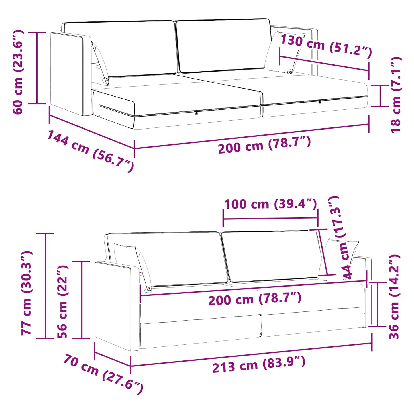 vidaXL Boden-Sofa-Bett 200cm Dunkelgrau Samt