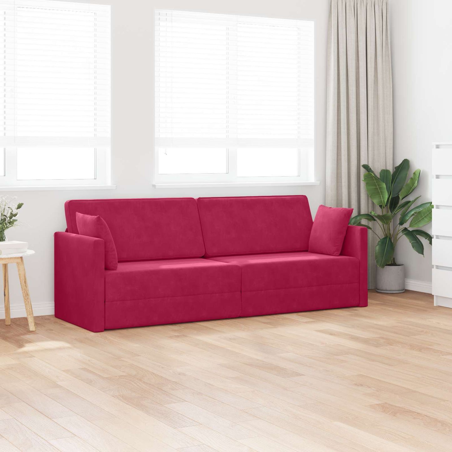 Boden-Sofa-Bett 200cm Weinrot Samt