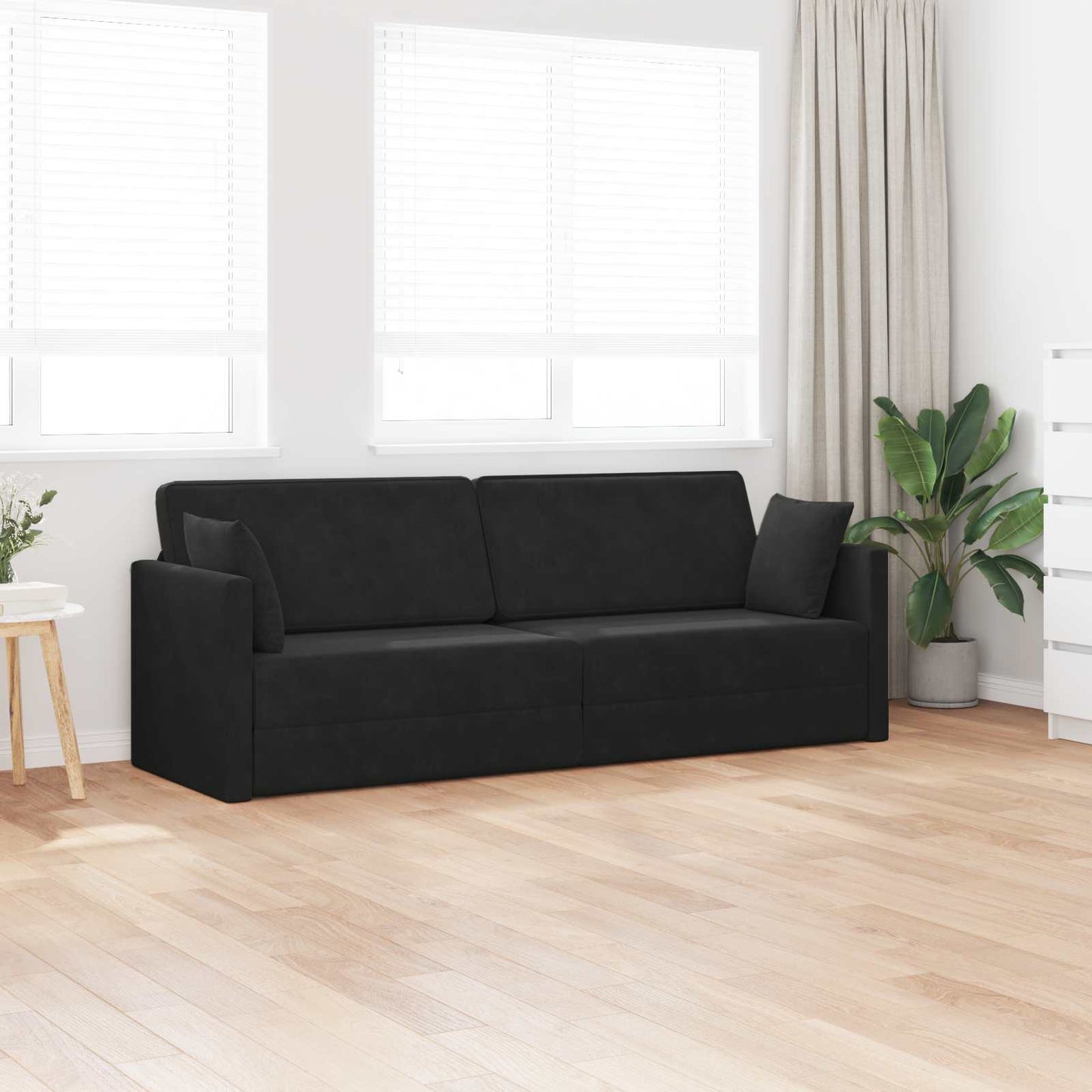 Boden-Sofa-Bett 200cm Schwarz Samt