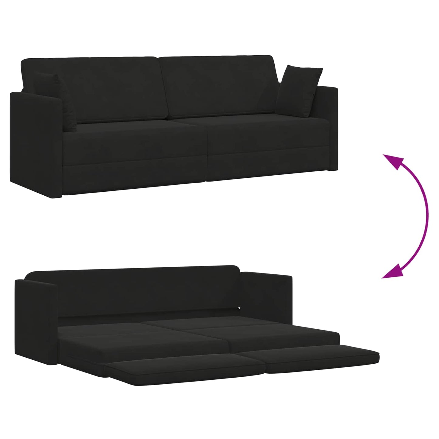 Boden-Sofa-Bett 200cm Schwarz Samt