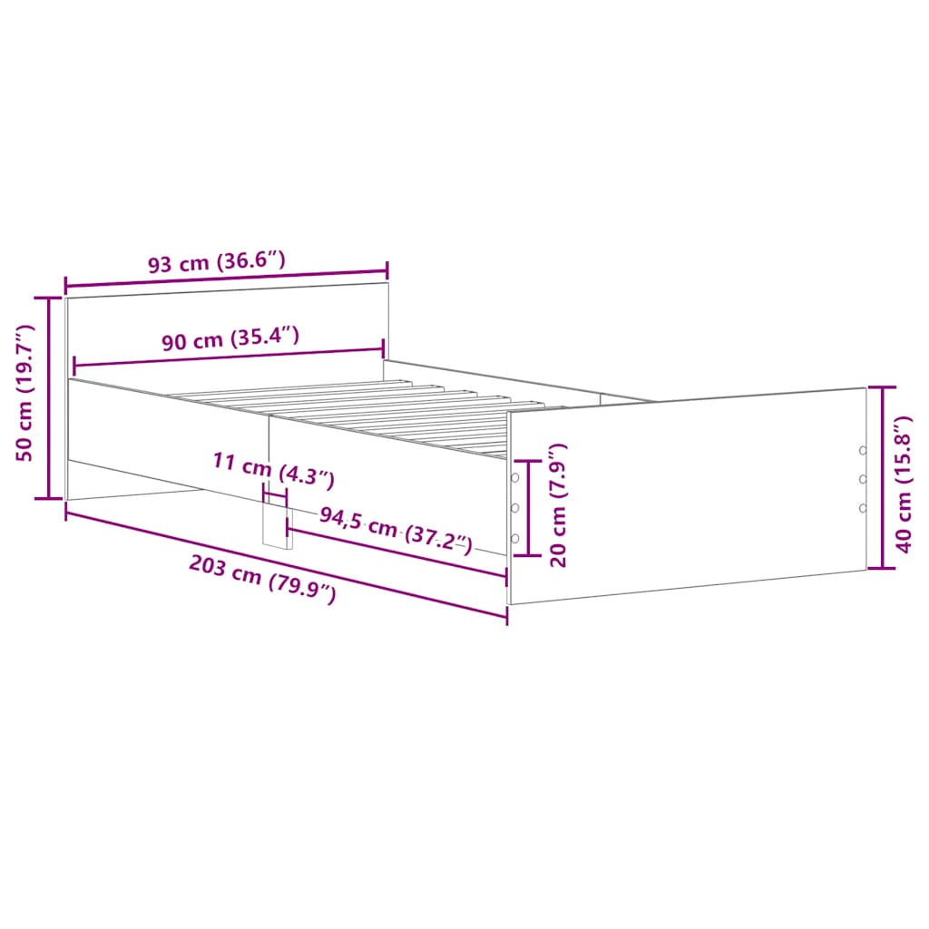 vidaXL Bettgestell ohne Matratze Artisan-Eiche 90x200cm Holzwerkstoff