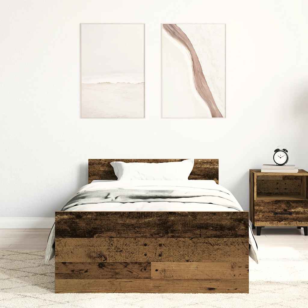 vidaXL Cadre de lit sans matelas effet vieux bois 100x200cm Bois d'ingénierie