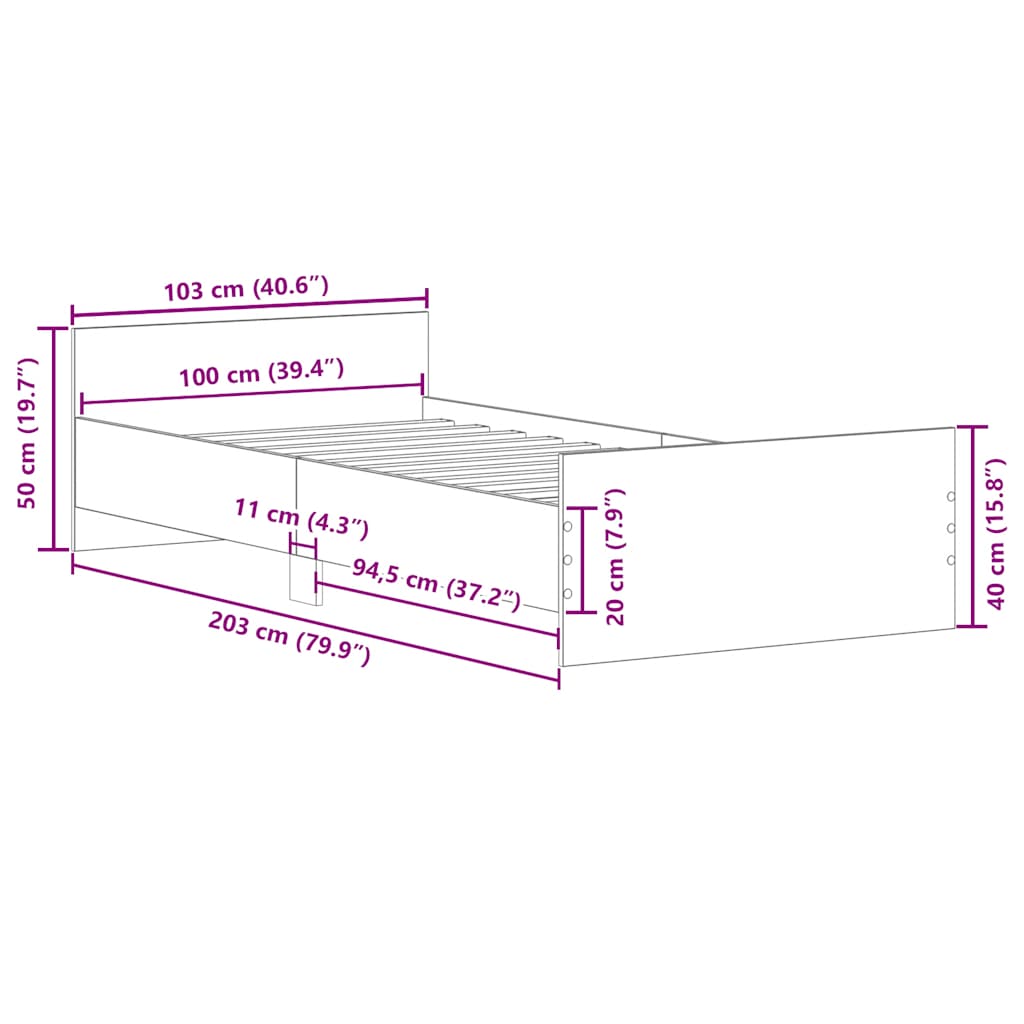 vidaXL Bettgestell ohne Matratze Artisan-Eiche 100x200cm Holzwerkstoff