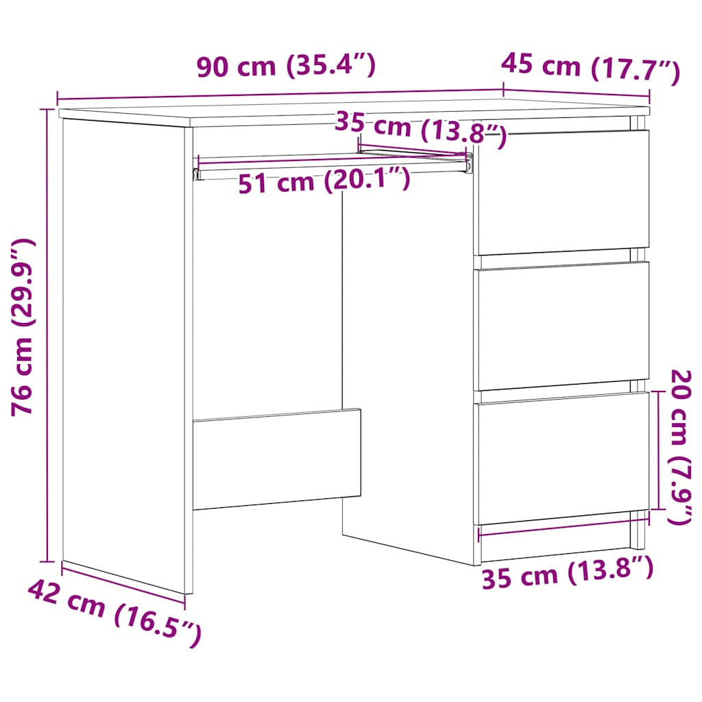 vidaXL Bureau aspect bois de récupération 90x45x76 cm Bois d'ingénierie
