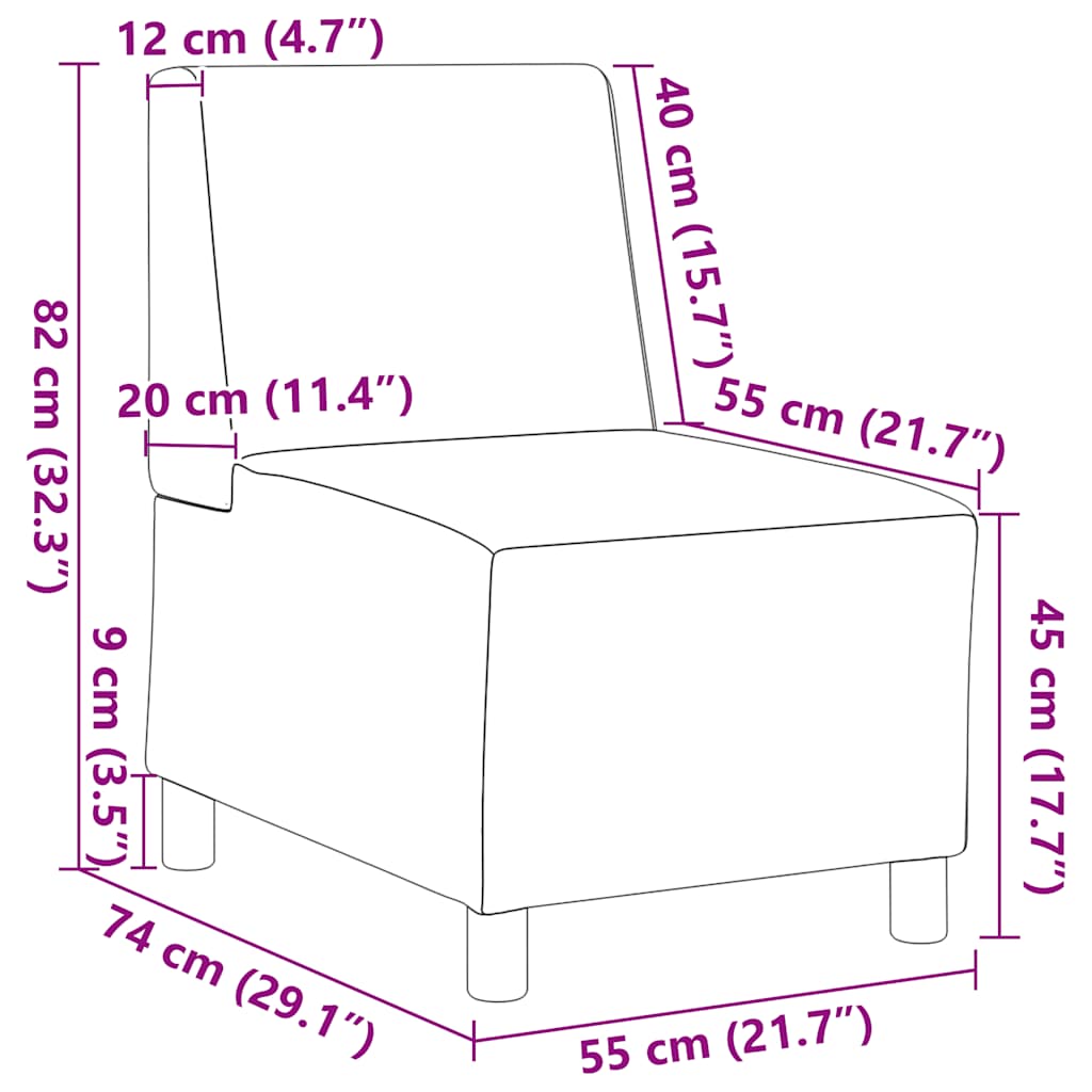 vidaXL Modulares Sofa ohne Armlehnen Creme 55 cm Samt
