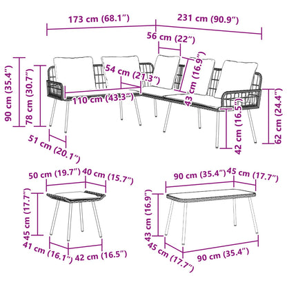 vidaXL Gartensofa-set mit Kissen 4 pcs Natur Poly-Rattan