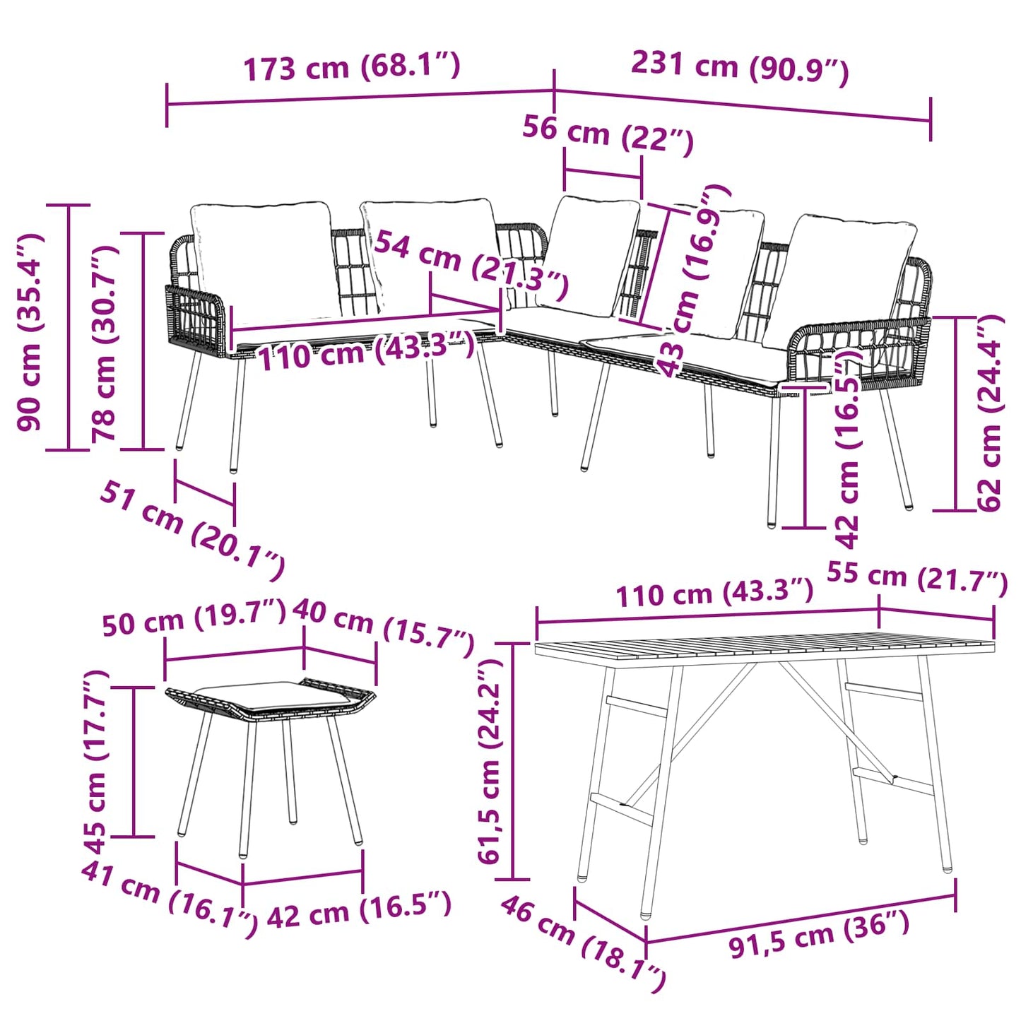 vidaXL Gartensofa-set 4 pcs Beige Poly-Rattan