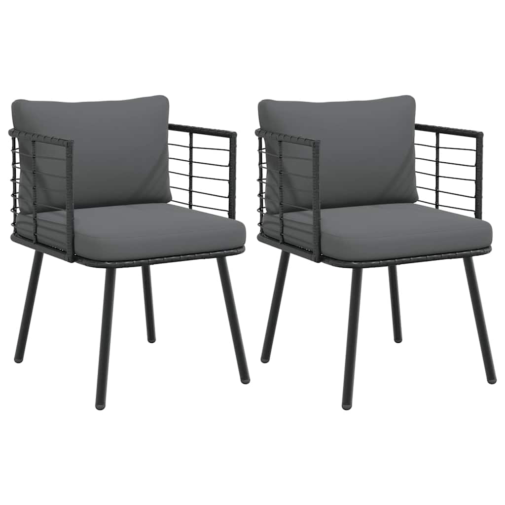 vidaXL Chaises de jardin 2 pcs avec coussins Noir Résine tressée