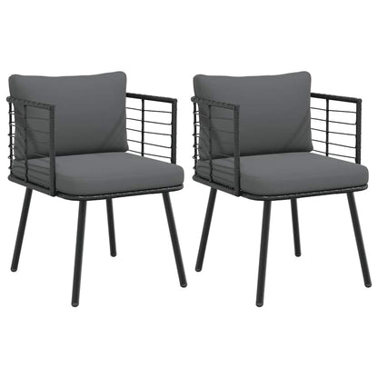 vidaXL Chaises de jardin 2 pcs avec coussins Noir Résine tressée