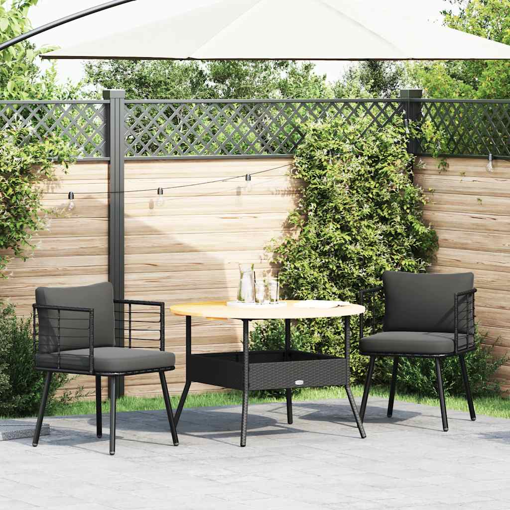 vidaXL Chaises de jardin 2 pcs avec coussins Noir Résine tressée