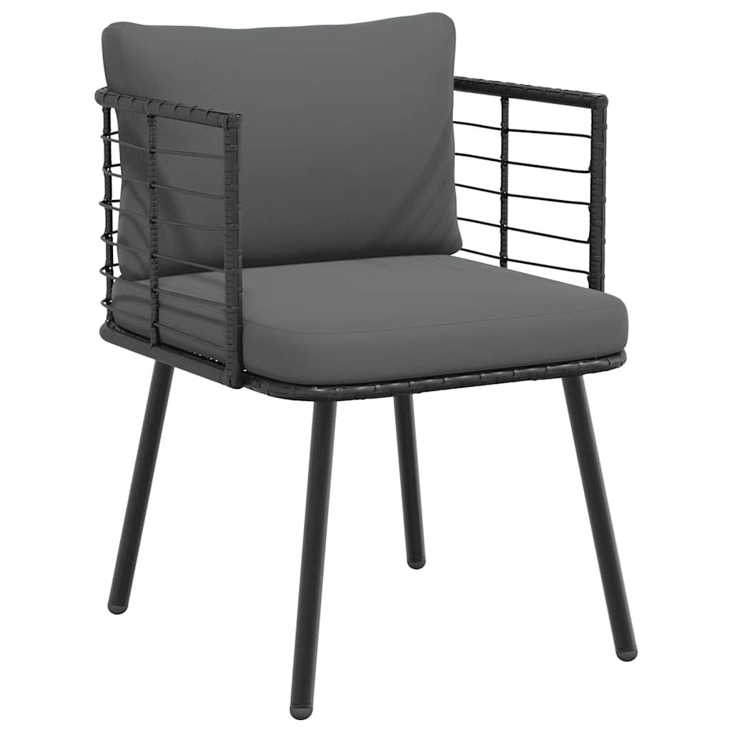 vidaXL Chaises de jardin 2 pcs avec coussins Noir Résine tressée