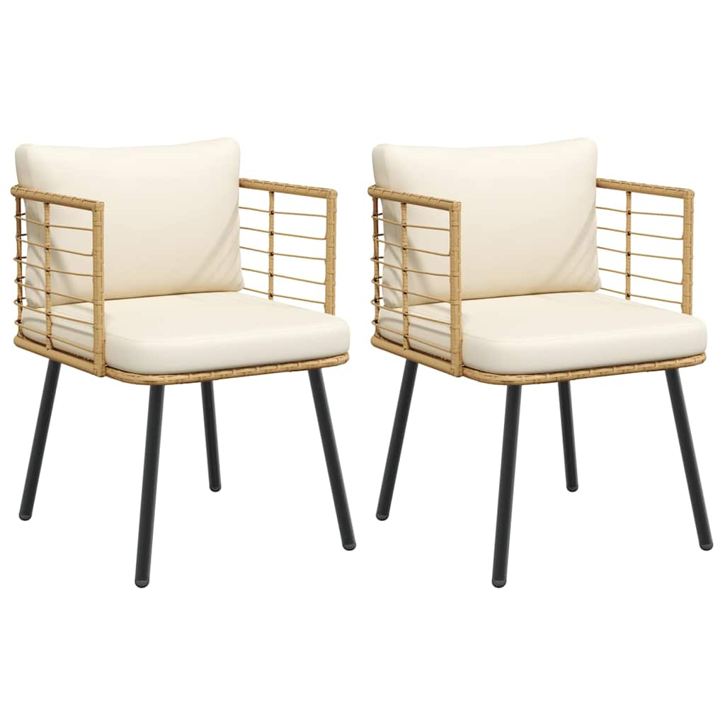vidaXL Gartenstühle 2 Stk. mit Kissen Natur Poly Rattan