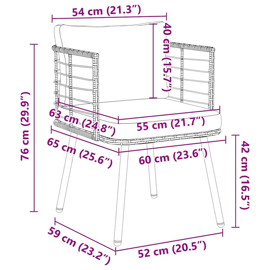 vidaXL Gartenstühle 2 Stk. mit Kissen Natur Poly Rattan