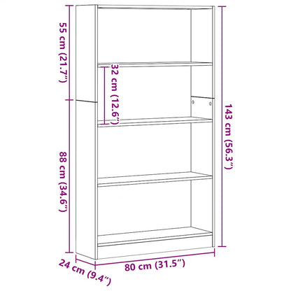 vidaXL Bücherregal 4 Fächer Schwarz Eichen-Optik 80x24x143 cm