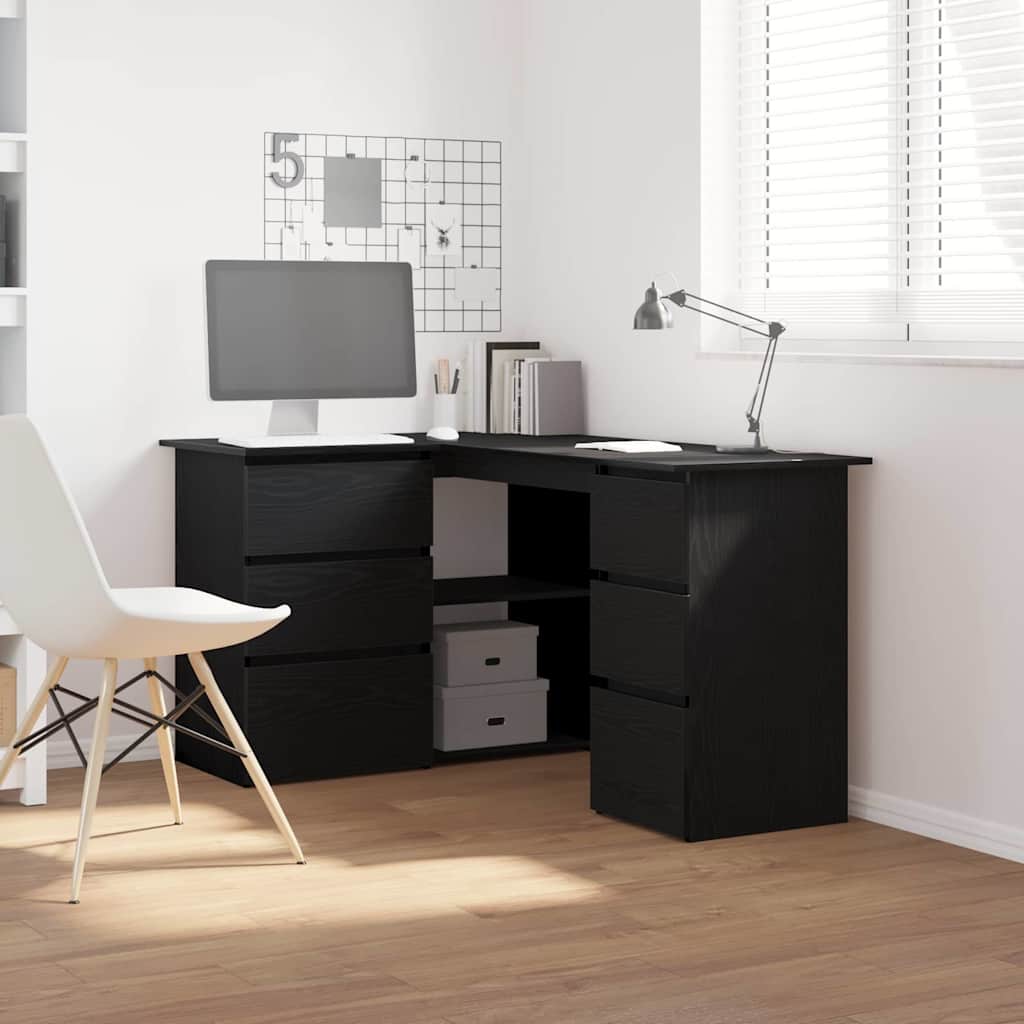 vidaXL Bureau avec étagères Noir aspect chêne 145 x 100 x 76 cm