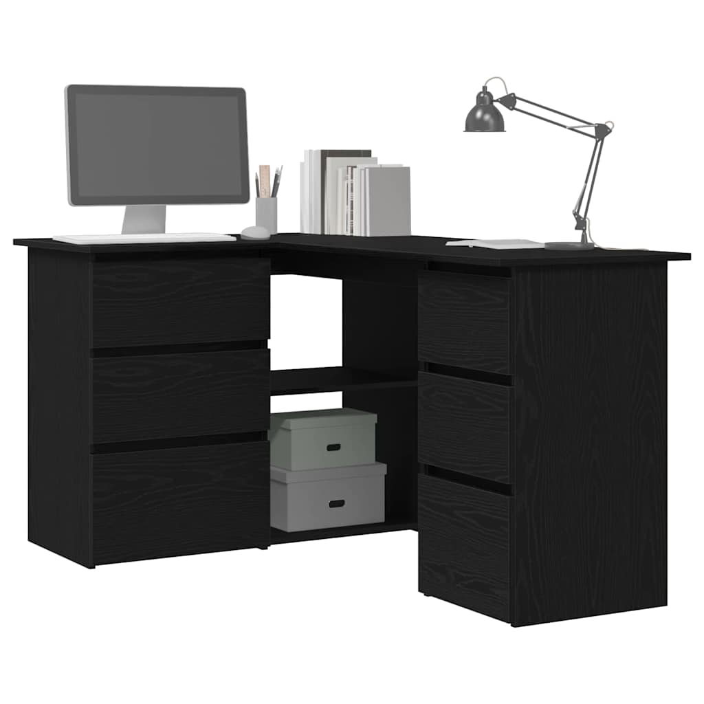 vidaXL Bureau avec étagères Noir aspect chêne 145 x 100 x 76 cm