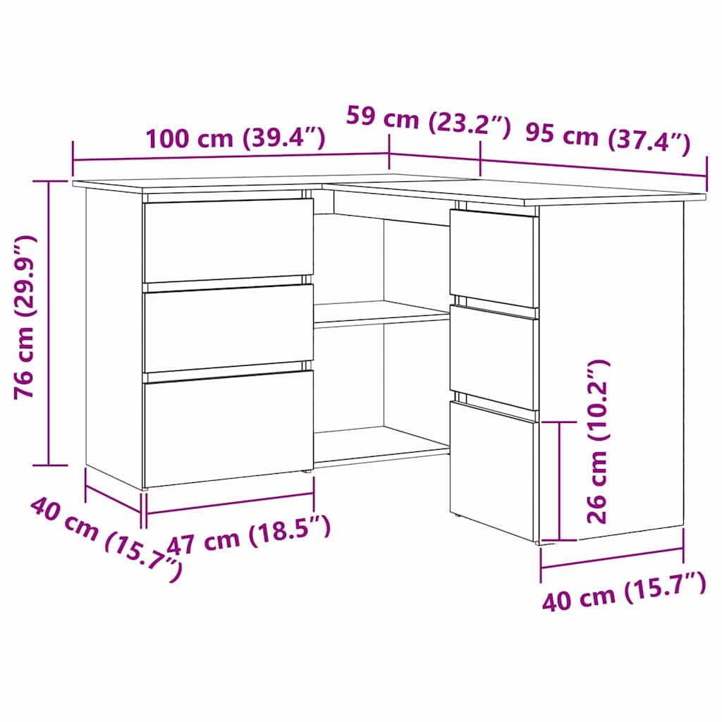 vidaXL Bureau avec étagères Noir aspect chêne 145 x 100 x 76 cm