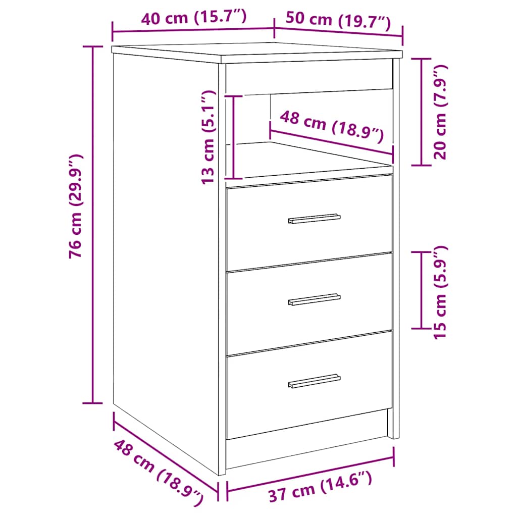 vidaXL Schubladenschrank Schwarz Eichen-Optik 40x50x76cm Holzwerkstoff