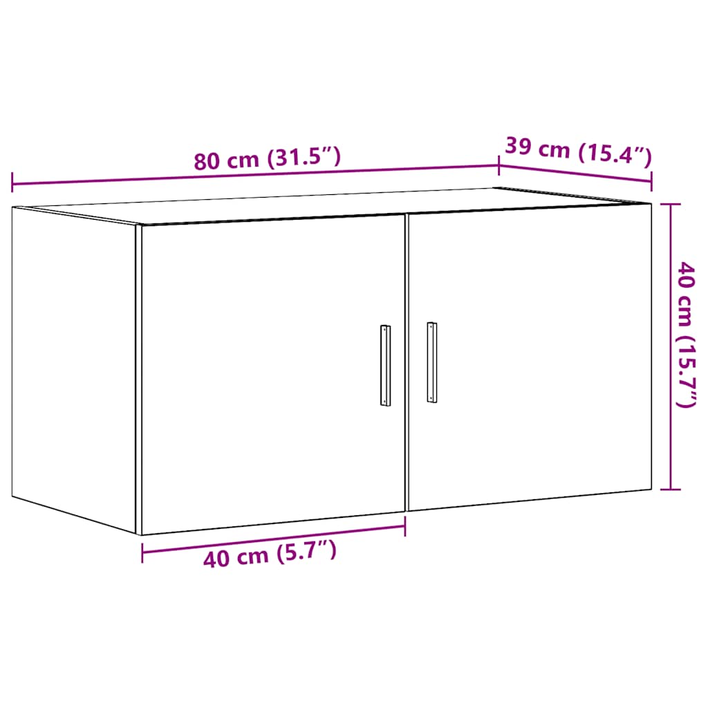 vidaXL Wandschrank Schwarz Eichen-Optik 80x39x40 cm Holzwerkstoff