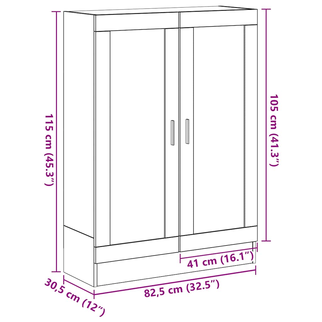 vidaXL Bücherschrank Schwarz Eichen-Optik 82,5x30,5x115 cm
