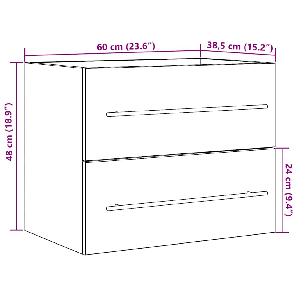 vidaXL Waschbeckenunterschrank Schwarz Eichen-Optik 60x38,5x48 cm
