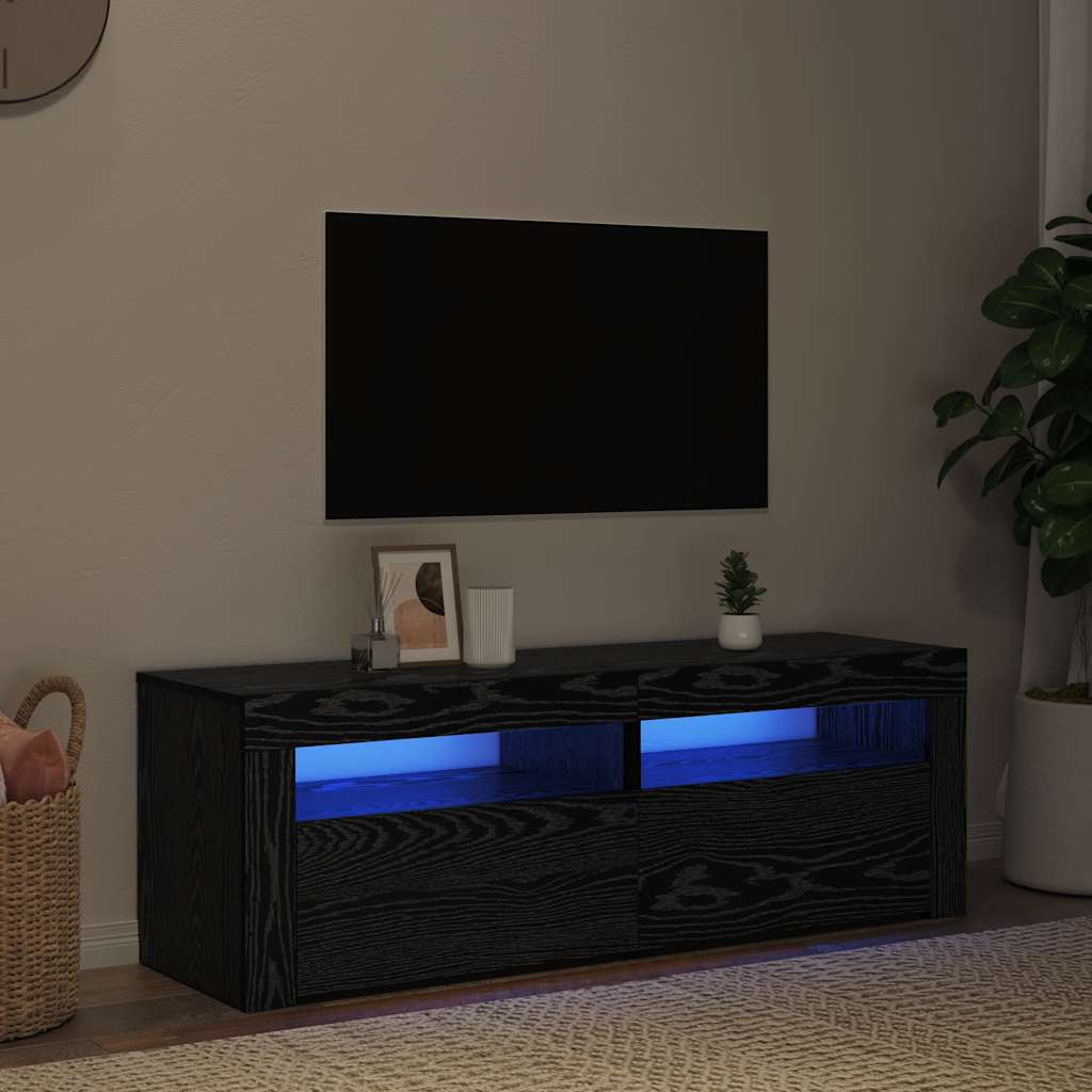vidaXL TV-Schrank mit LED-Leuchten Schwarz Eichen-Optik 120x35x40 cm