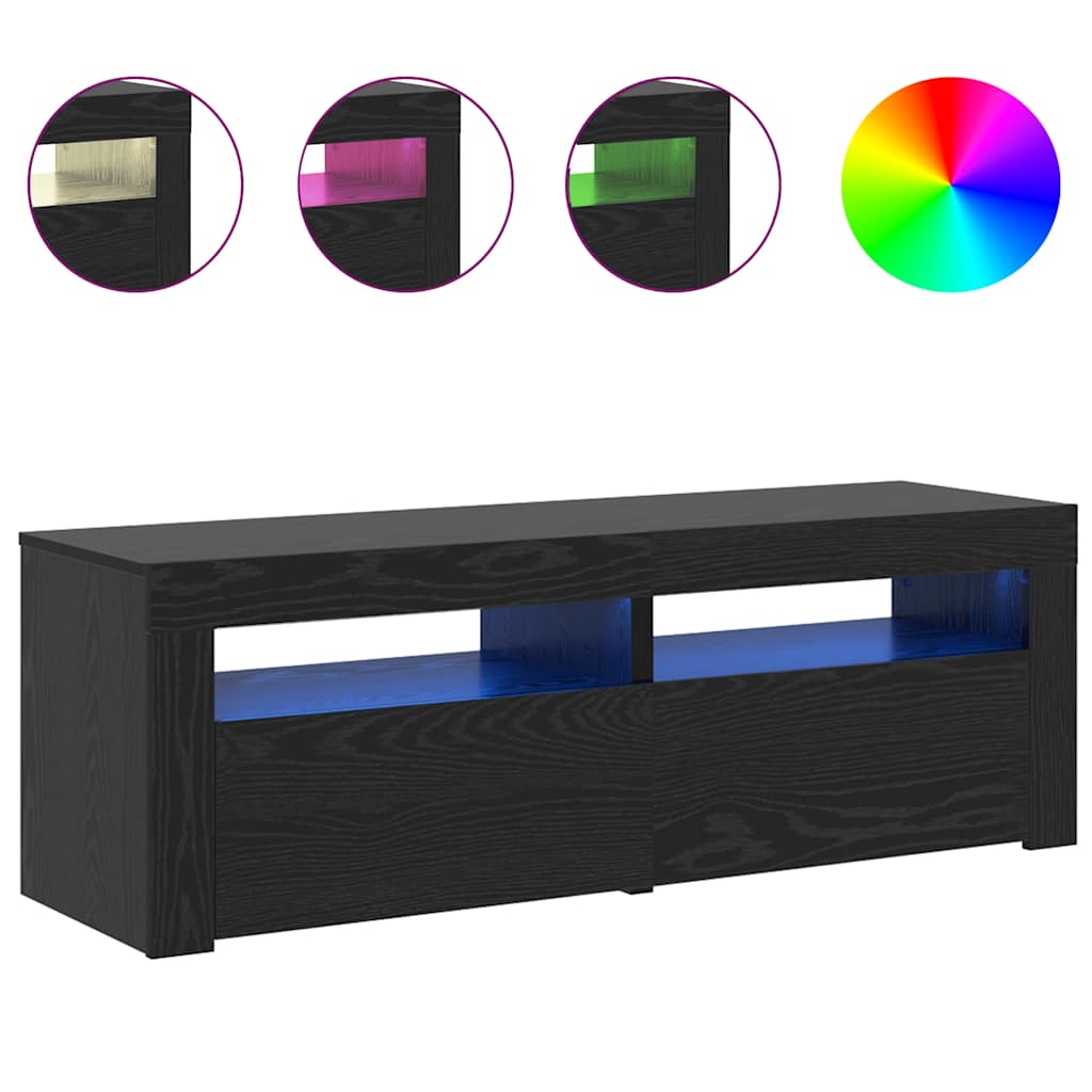 vidaXL TV-Schrank mit LED-Leuchten Schwarz Eichen-Optik 120x35x40 cm