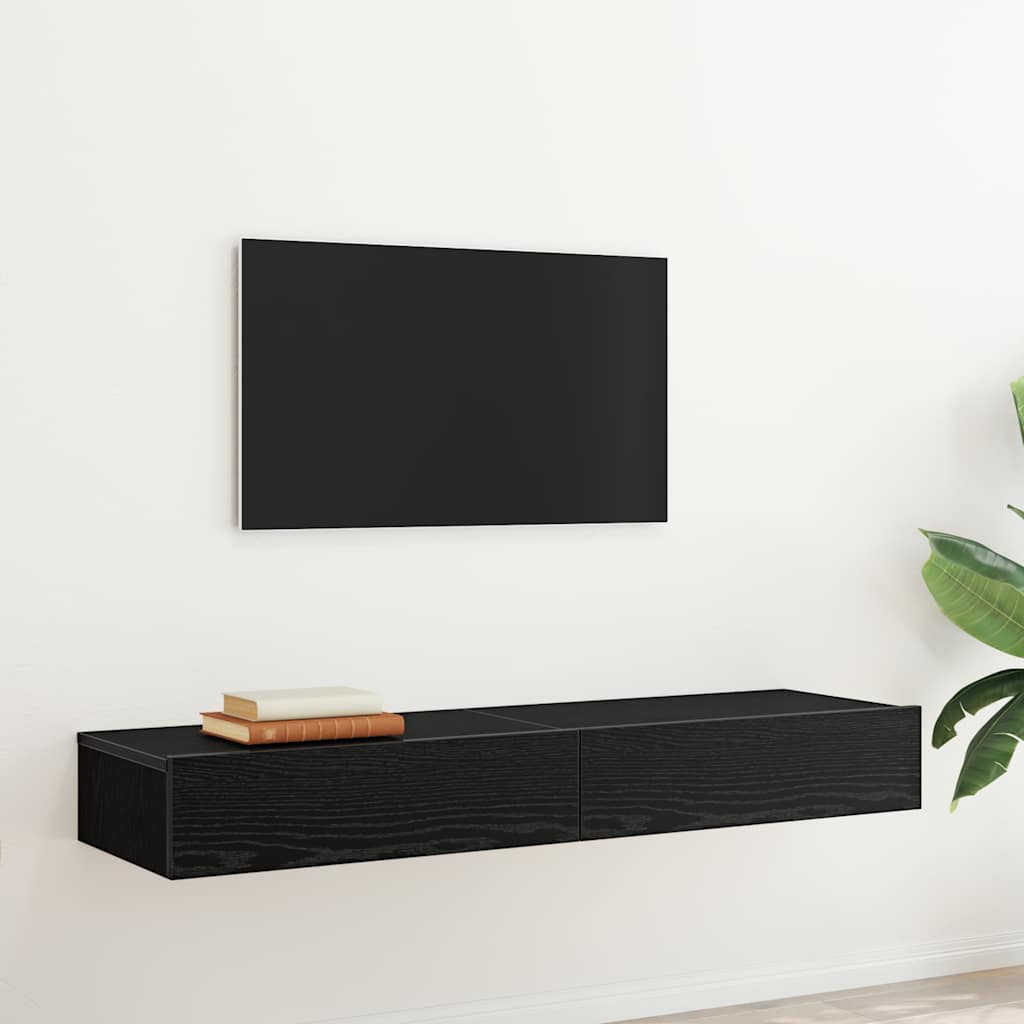 vidaXL Meubles TV avec lumières LED 2 pcs Chêne Noir 60x35x15,5 cm