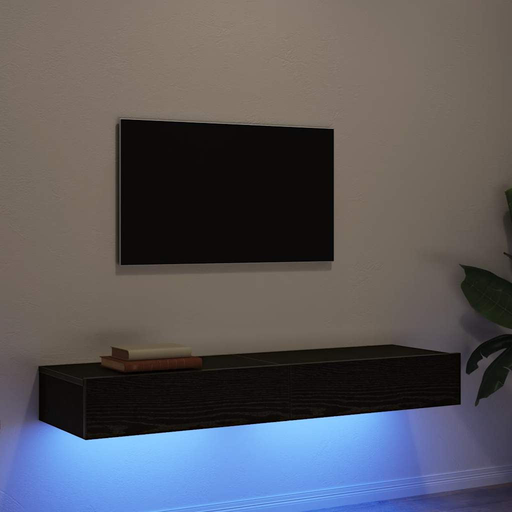 vidaXL Meubles TV avec lumières LED 2 pcs Chêne Noir 60x35x15,5 cm