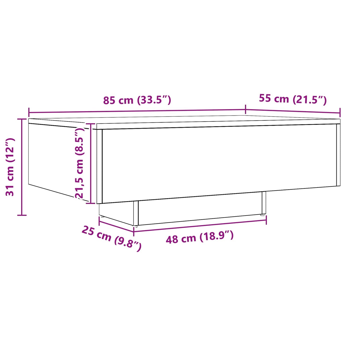 vidaXL Table Basse Noir Effet Chêne 85 x 55 x 31 cm