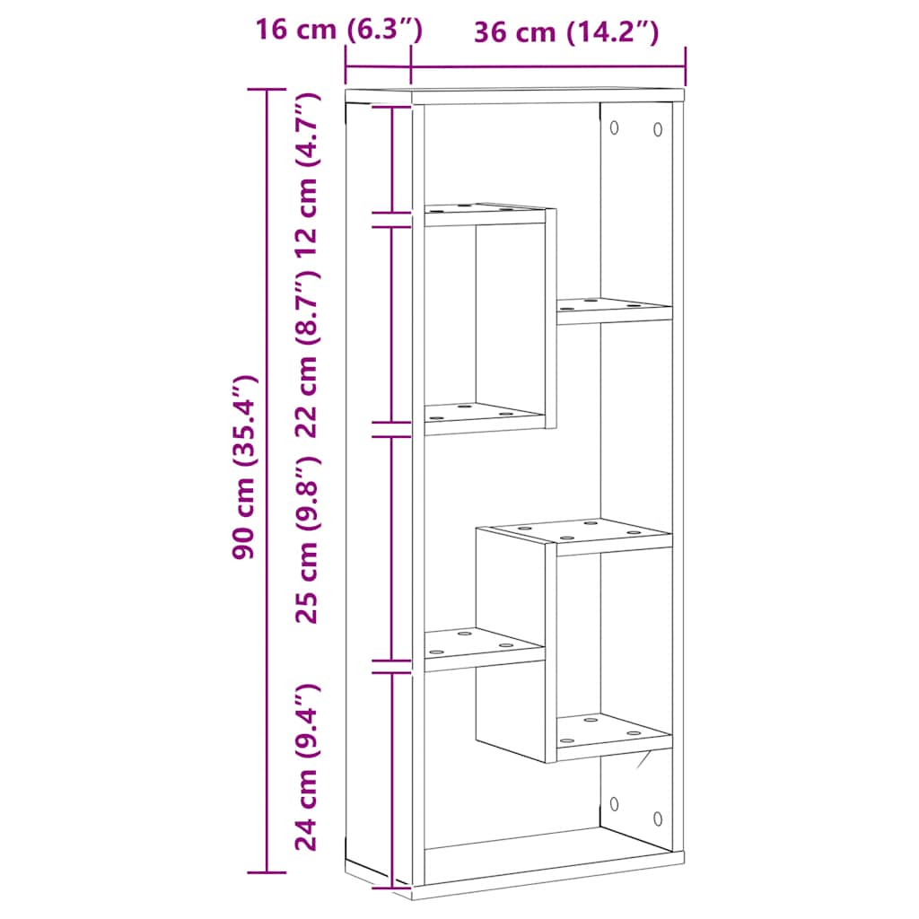 vidaXL Étagère murale Chêne noir 36 x 16 x 90 cm Bois d'ingénierie