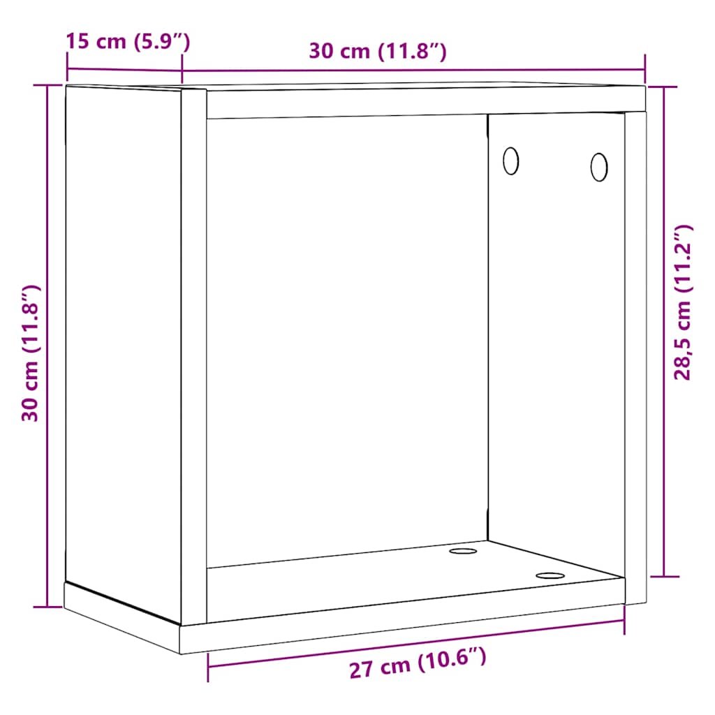 vidaXL Würfel-Wandregale 2 Stk. Schwarz Eichen-Optik 30x15x30 cm