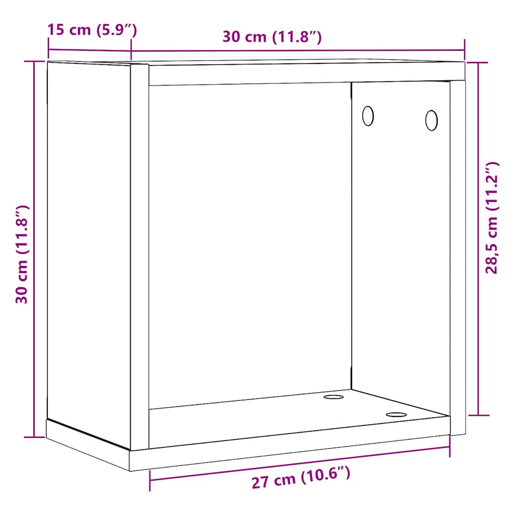 vidaXL Würfel-Wandregale 6 Stk. Schwarz Eichen-Optik 30x15x30 cm