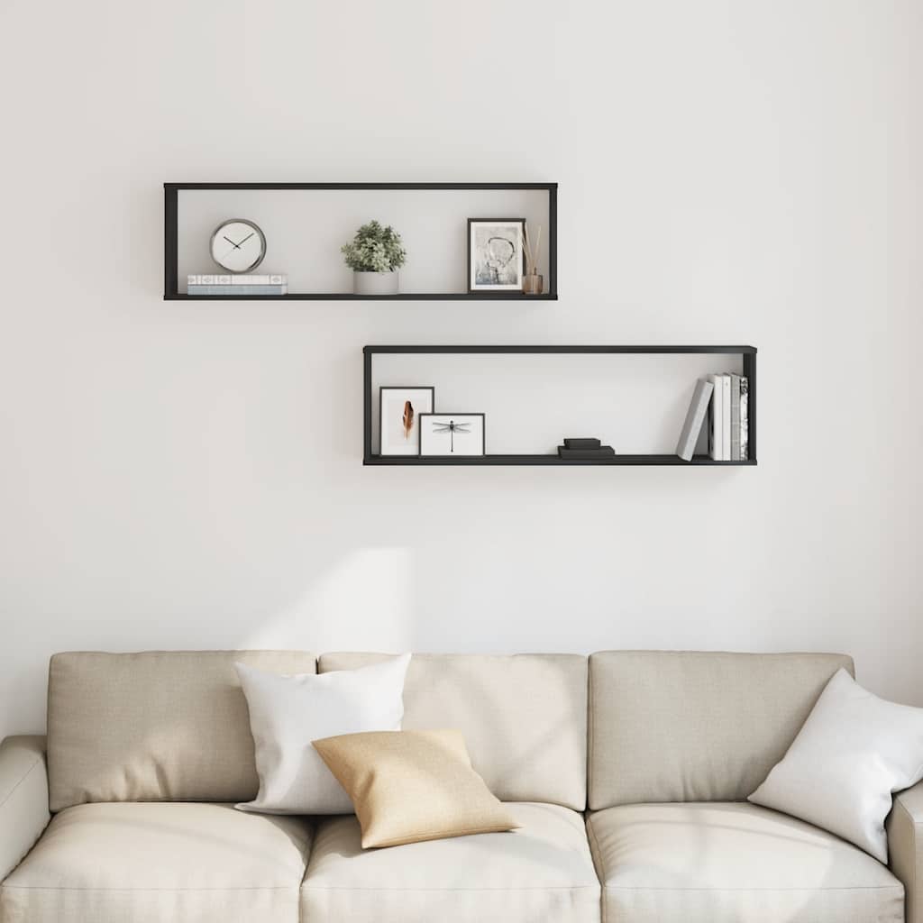 Würfelregale 2 Stk. Schwarz Eichen-Optik 100x15x30 cm