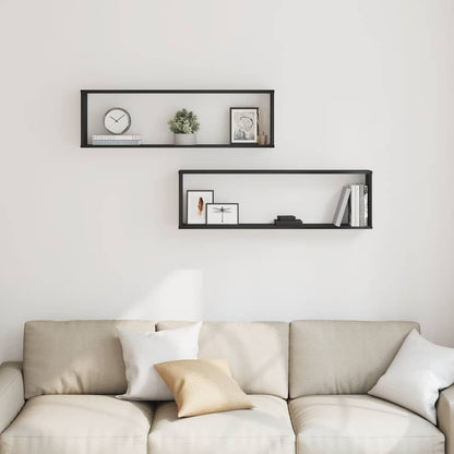 Würfelregale 2 Stk. Schwarz Eichen-Optik 100x15x30 cm