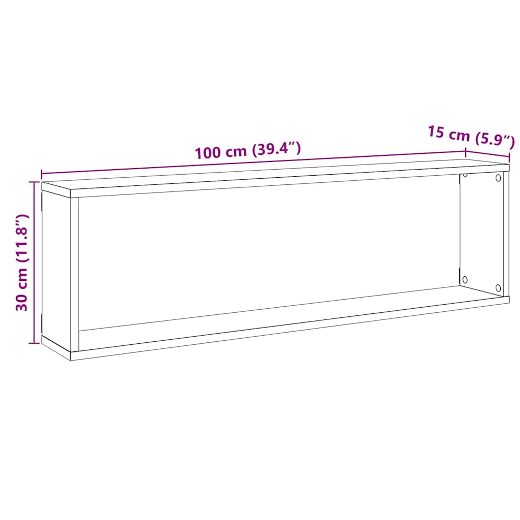 vidaXL Würfelregale 4 Stk. Schwarz Eichen-Optik 100x15x30 cm