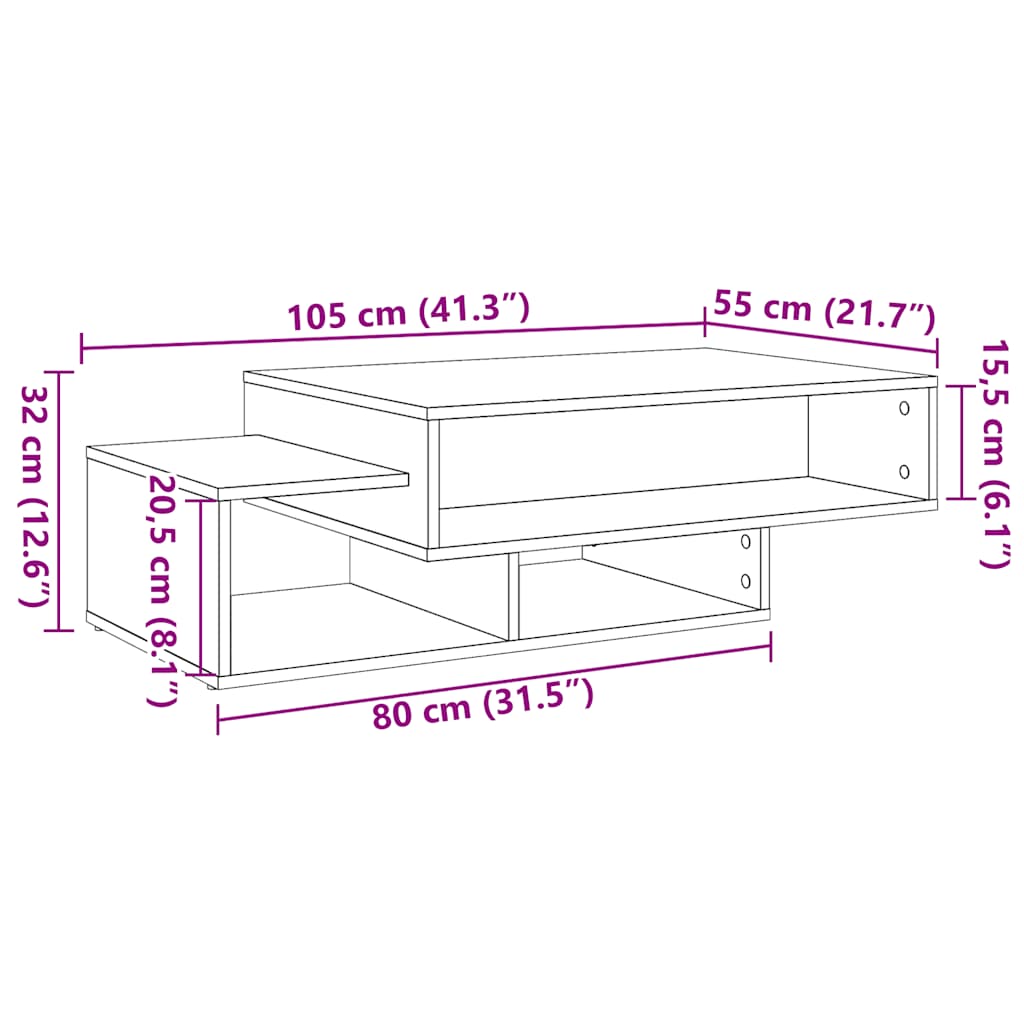 vidaXL Couchtisch Schwarz Eichen-Optik 105x55x32 cm Holzwerkstoff
