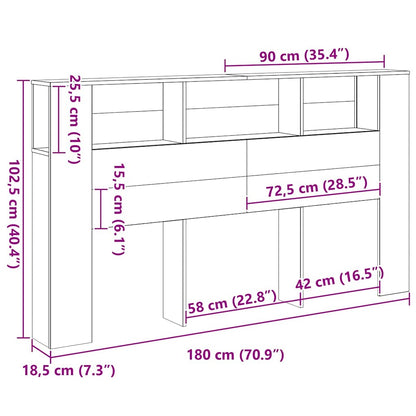vidaXL Kopfteil Schrank Schwarz Eichen-Optik 180 x 18.5 x 102.5 cm