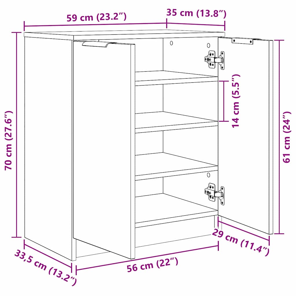vidaXL Schuhschrank Schwarz Eichen-Optik 59 x 35 x 70 cm Holzwerkstoff