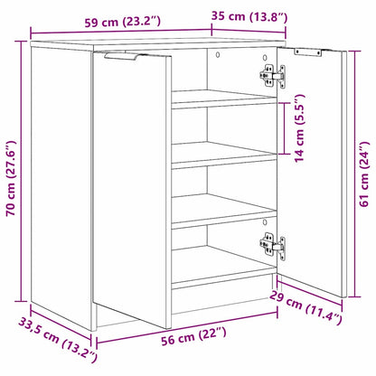 vidaXL Schuhschrank Schwarz Eichen-Optik 59 x 35 x 70 cm Holzwerkstoff